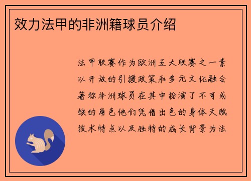效力法甲的非洲籍球员介绍